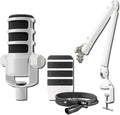 Rode PodMic Dynamic Broadcast Microphone with PSA1+ Microphone Boom Arm WS14 Pop Filter and Premium XLR Cable (White Bundle)