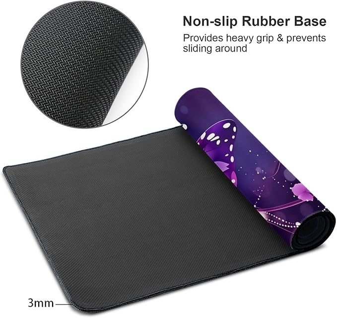 Purple Butterfly Desk Cover MatExtended Large Mouse PadComputer Laptop Mat Desk Decor for Office Game Home 30x16 Inch