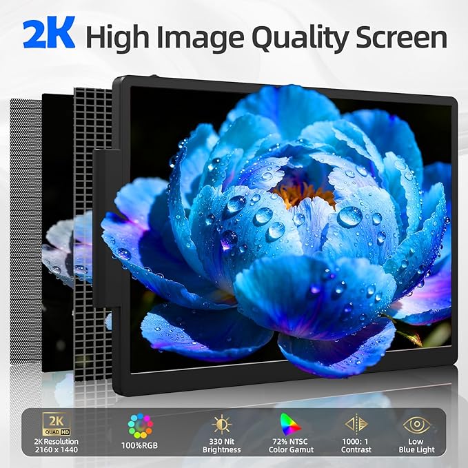 2K Laptop Screen Extender - 13 IPS 1440P Triple Screen Laptop Monitor Extender Plug &amp Play Multi Screen Attachment for 13-17 Laptops Compatible with Wins Mac Dex Chrome Travel Gaming Work