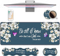 4 in 1 Ergonomic Keyboard Wrist Rest &amp Mouse Pad Wrist Rest SetLarge XXL Gaming Desk Mat 31.5x 11.8 with Non-Slip BaseMemory Foam for Home Office Study GamingFloral Quote Bible Verse Psalm 46