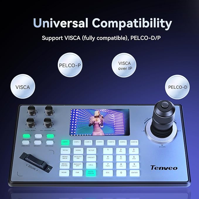 Tenveo 4K PTZ Camera and Controller Bundle 20X Zoom AI Auto-Tracking HDMI/USB3.0/LAN/PoE 4K PTZ Camera and PTZ Controller 5 LCD 4D Joystick NDI Controller Kit for Live Streaming