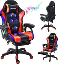 Gaming Chair with Massage and Footrest Ergonomic Computer Chair Video Gaming Chair with Speakers and LED Lighting High Back Racing Chair with Headrest and Lumbar Pillow.Red