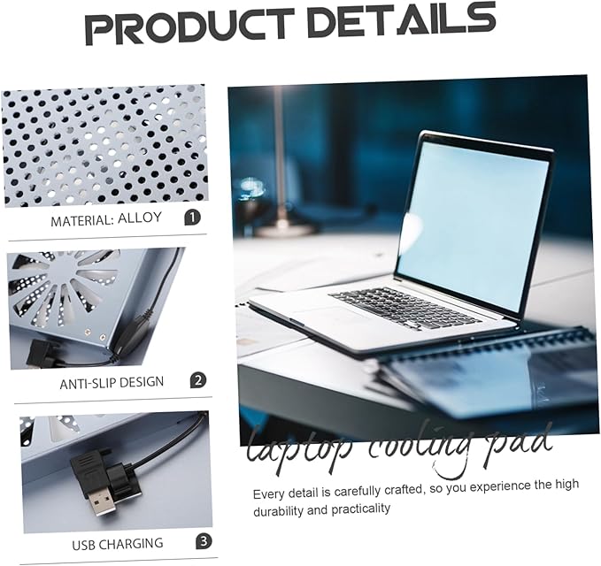 DOITOOL Radiator Bracket Cooling Laptop Fan Cooler Portable Gaming Pad Stand Notebook Grey Aluminum Alloy
