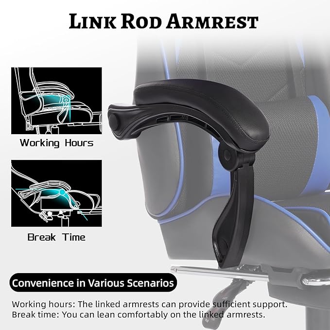 Gaming Chairs with Headrest and Lumbar Support PU Leather Reclining Gaming Chair with Footrest Racing Style Computer Desk Chair Adjustable Height &amp Backrest (Black+Blue)