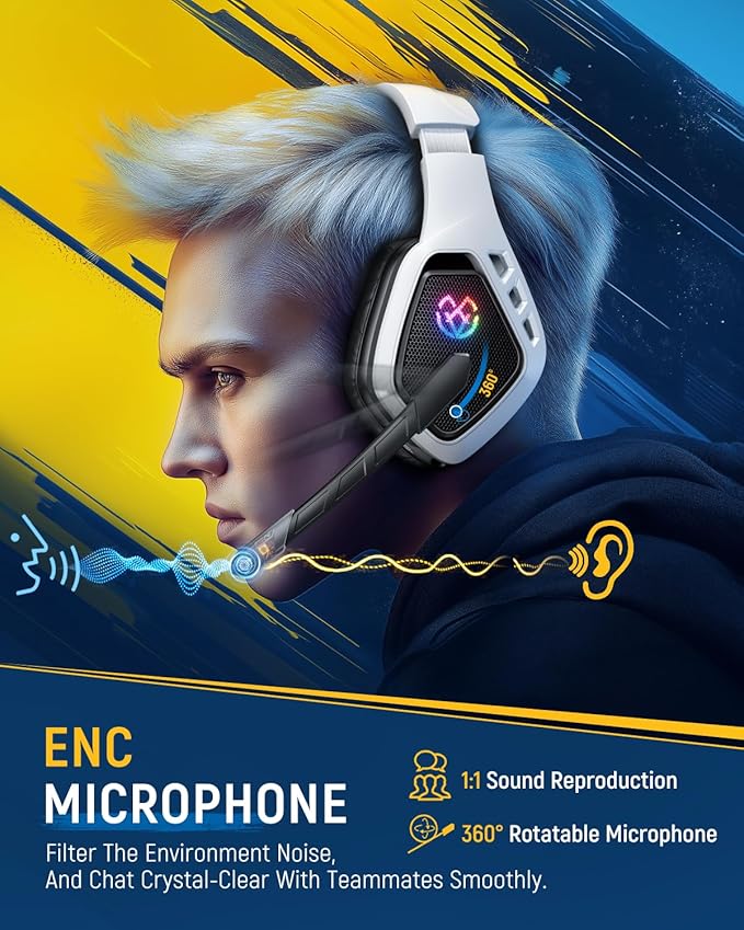 Tatybo Wireless Gaming Headset for PC Ps5 Ps4 2.4 Ghz USB &amp Type-C Gaming Headphones with Microphone 30H Battery Bluetooth Headphones for Switch Laptop Mobile Mac