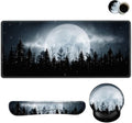 ARTSO Large Mouse Pad Ergonomic Keyboard Wrist Rest Support Memory Foam Extended Desk Mat Protector Non-Slip Desk Blotter for Office Home Night Moon Forest