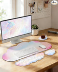 JIKIOU Large Cloud Mouse Pad Waterproof with Cloud Keyboard Wrist Pad and Cloud Mouse Wrist Pad Set Ergonomic Computer Desk Wrist Support Mousepad for Keyboard and Mouse 35.4x15.7in Rainbow