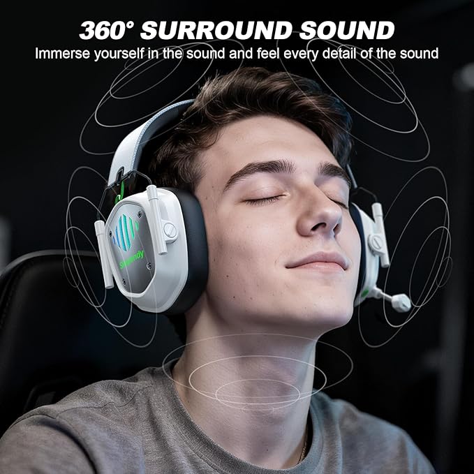 Wireless Gaming Headset for PC PS5 PS4 Switch Mac Mobile Phone USB&ampType-C 2.4GHz Gaming Headphones with ENC Noise Cancelling Mic 50mm Drivers 3D Surround Sound Cool RGB Light 50H GameTim
