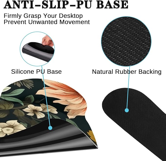 Arttown Spring Flower Desk Mat Leaves Floral Colorful Mouse Pad Set 4 in 1 Ergonomic Design Large Mousepad + Keyboard Wrist Rest + Mouse Wrist Rest + Coaster Suitable for Home Office Study Game