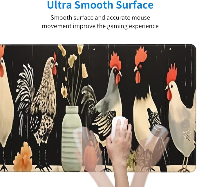 Cartoon Chicken Desk Cover MatExtended Large Mouse PadComputer Laptop Mat Desk Decor for Office Game Home 30x16 Inch