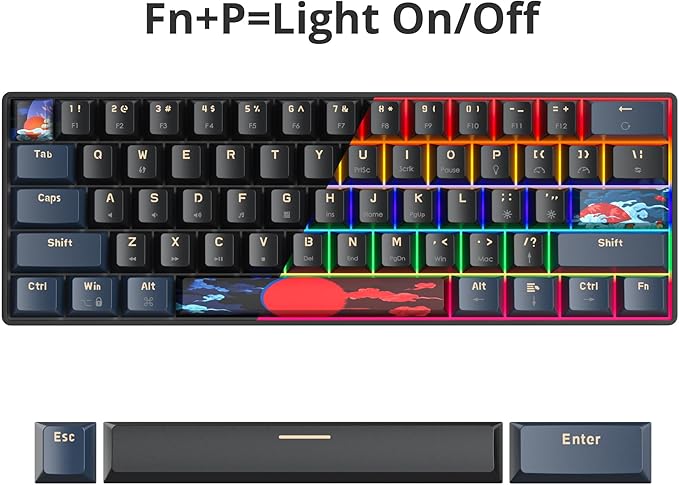 surmen 60% Gaming Keyboard 60 Percent Wired Mini Mechanical Keyboard with Linear Red Switches PBT Keycaps for PC Gamer Typist (Blue Samurai B/Rainbow Led)