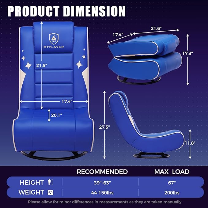 GTPLAYER Floor Gaming Chair Foldable Swivel Floor Chairs for Kids Boys Comfy Video Game Seat with 360° Multipurpose for Gamers Bedroom or Game Room (Blue)