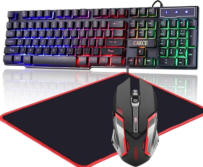 RGB Gaming Keyboard and Colorful Mouse ComboUSB Wired LED BacklightLetter GlowMechanical Feeling for Laptop PC Computer Game and Work