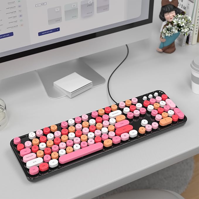 MOFII Computer Keyboards Wired Plug Play USB Full Size Typewriter Keyboard Cute Colorful Aesthetic Keyboard with Foldable Stands for Windows PC Laptop (Black Colorful)