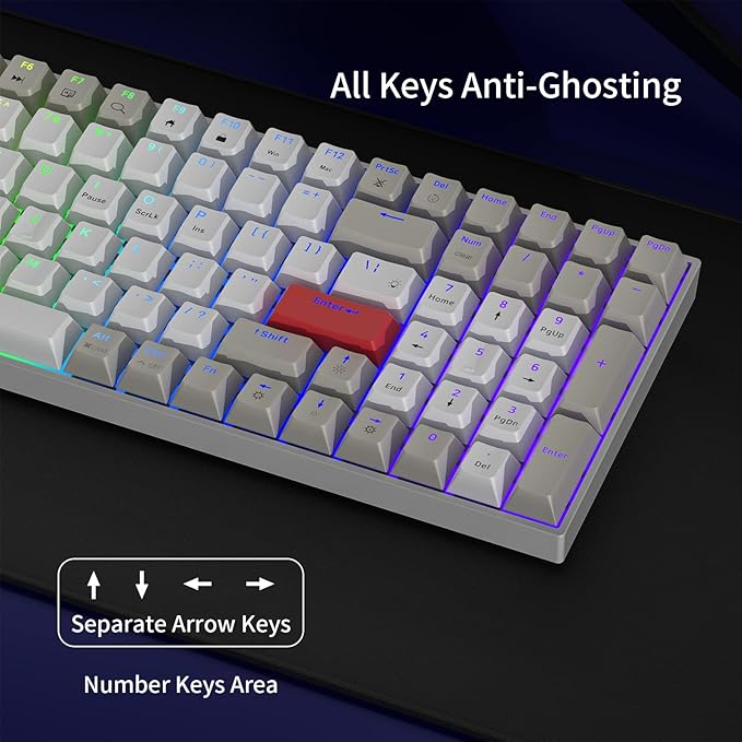 Newmen GM1000 Wireless Mechanical Gaming KeyboardBluetooth 5.0/2.4GHz/USB-C Hot Swappable Custom KeyboardRGB Backlit Mechanical Keyboards for with Number Pad for Mac/Win(G-Brown Switch)