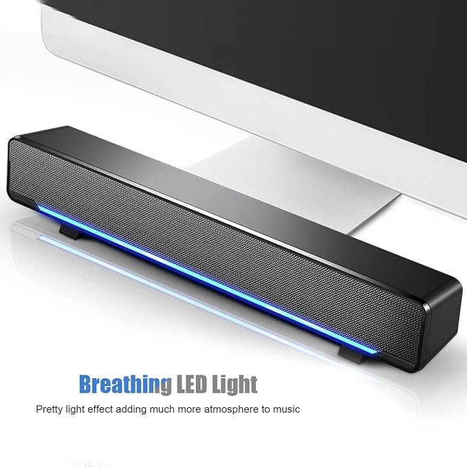 Computer Speakers Dolby Surround Computer Sound Bar for Desktop Player Bass Surround Sound Box Tv Bass Bar to Fit Any 3.5mm Input for Laptops PC Cellphones USB Wired Stereo Soundbar Music (Black)