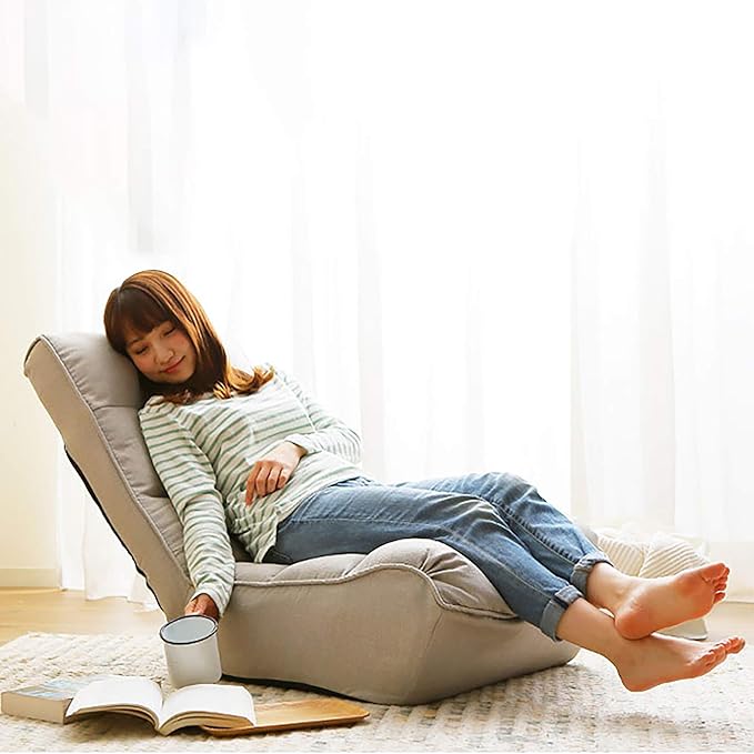 Bellemave Gaming Floor Chair Folding Lazy Sofa Lounger with Armrests and Adjustable Backrest (Gray)