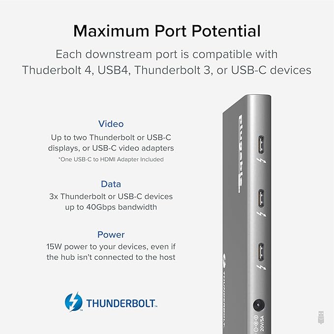 Plugable 5-in-1 Thunderbolt 4 HubSingle 8K or Dual 4K Display 4K HDMI Adapter Included Thunderbolt 4/3 USB4USB-C Expansion for Modern Mac and Windows Systems Driverless