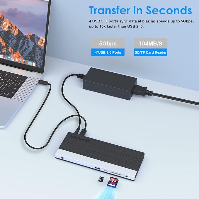 WAVLINK USB C Docking Station with 130W Power Adapter Triple Display USB Type C to Dual HDMI Dock 2 HDMI DisplayPort 100W PD3.0 Charging for Laptop Ethernet 4 USB 3.0 SD/TF Slot Audio Black
