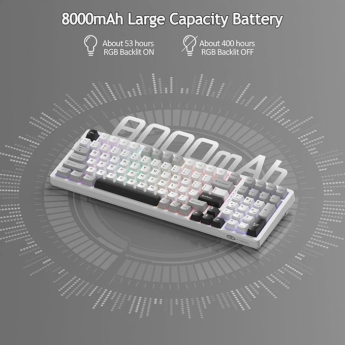 MageGee LIGHT100 Wireless Creamy Keyboard Gasket Structure Hot Swappable Tri-Mode 2.4G/USB-C/BT5.0 RGB Backlit Mechanical Gaming Keyboard for Win/Mac/PC PBT Keycap 4000mAh Battery Grey