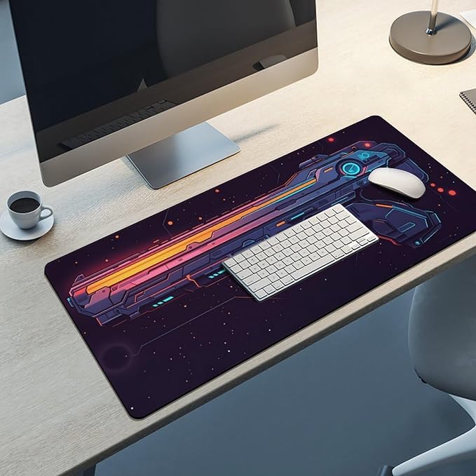 Black Handgun Mouse Pad Large Desk Mat Extended Keyboard Mouse Pad with Non-Slip Base and Stitched Edge Mouse Mat Desk Pad 36x16 Mouse Pads for Desk Home Office Gaming