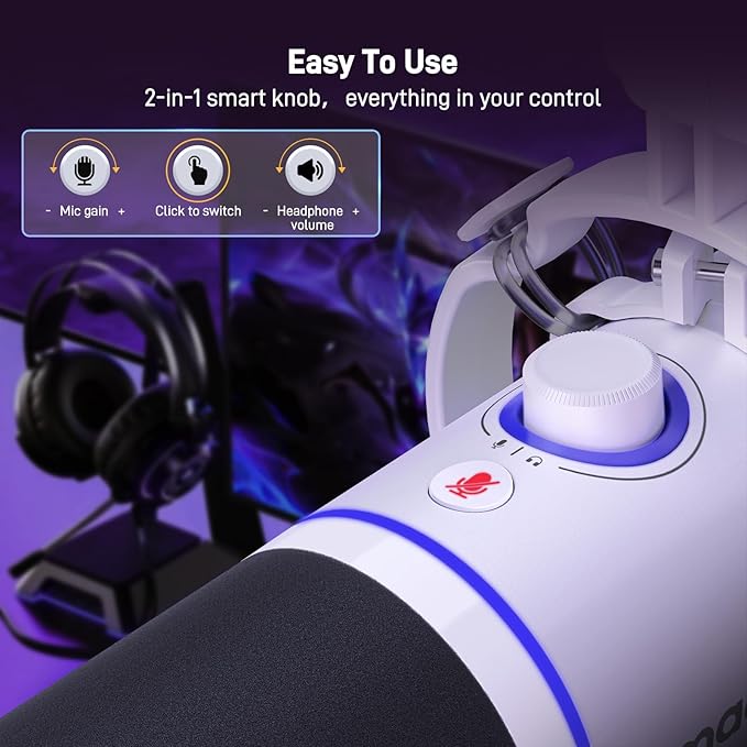 MAONO XLR/USB Dynamic Microphone Kit RGB Podcast Mic with Software Mute Gain Knob Volume Control Boom Arm for Streaming Gaming Voice-Over Recording-PD200XS White