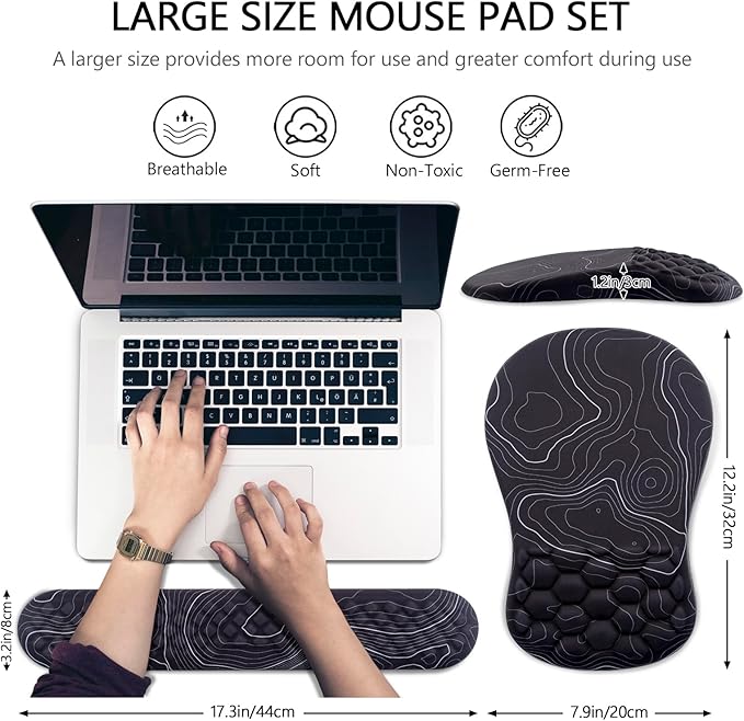 Mouse Pad Wrist Support Laokiiy 2 in1 Keyboard Wrist Rest+ Ergonomic Mouse Pad Non-Slip Wrist Rest for Computer Keyboard Made Easy Typing &amp Relieve Wrist Pain(Black White)
