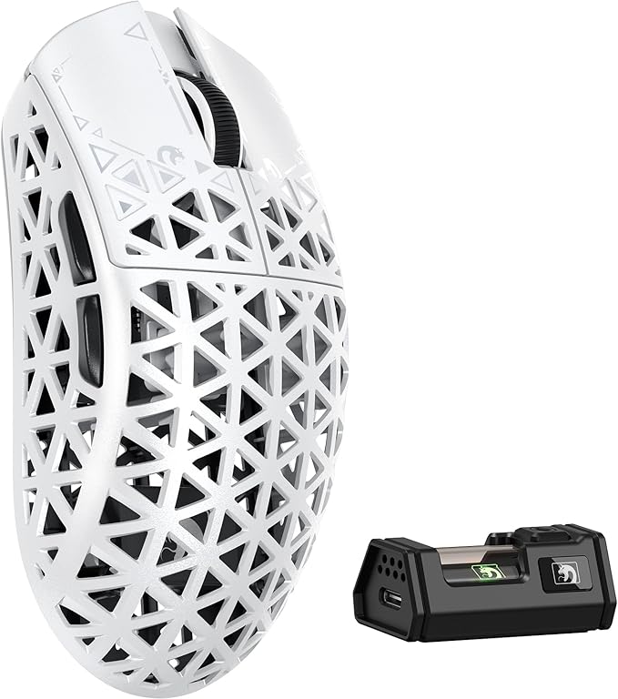 MAMBASNAKE M5 Ultra Carbon Fiber 8KHz Wireless Gaming MousePAW3950 Sensor 42K DPI39g Lightweight Tri-Mode 2.4GHz/BT/Wired Computer MiceWeb Driver Supportfor Win/Mac/FPS/MOBA/Esports-White (A)