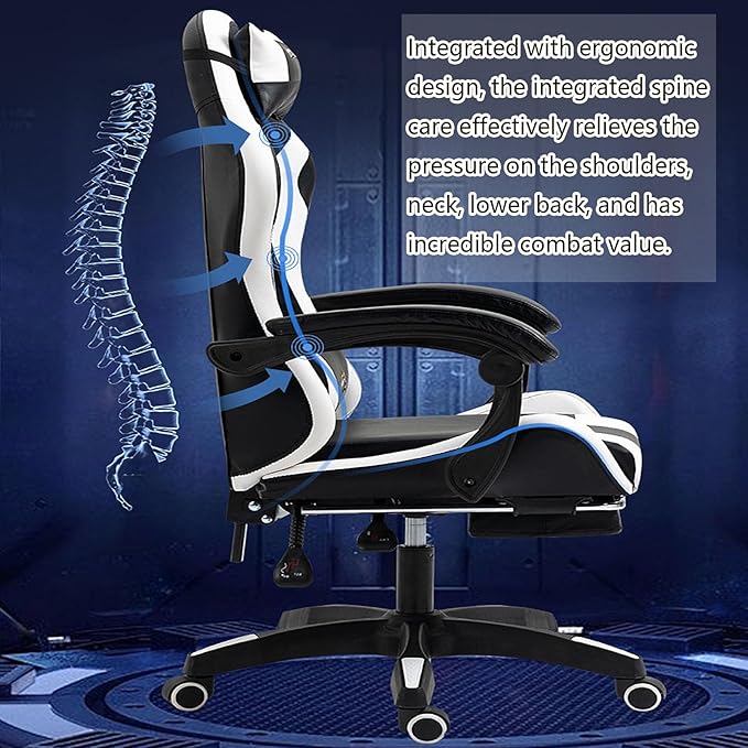 Gaming Chair with Footrest E-Sports Chair Live Broadcast Home Fashionable Reclining Lift Office Computer Dormitory Swivel Chair Ergonomic Racing Game Chair Latex Back Cushion Easy to Install bluered
