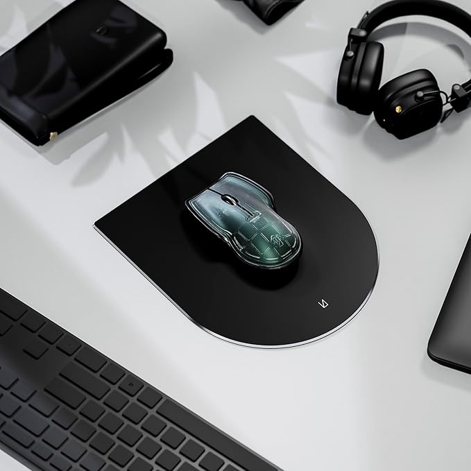 LUNAR ARTEFACTS Ambidextrous Rechargeable Bluetooth Wireless Computer Mouse Green Translucent with Black Powder Coated Aluminum USB-C