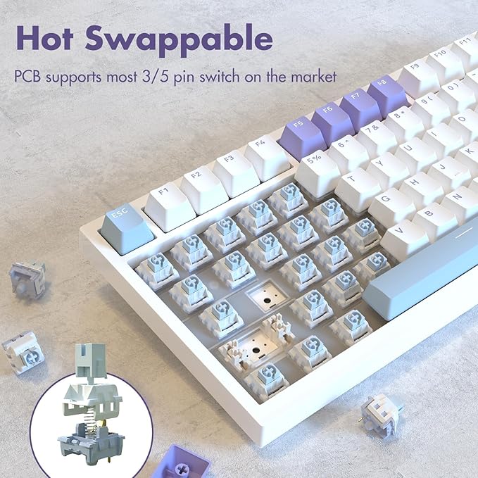 AJAZZ AK820 75% Wired RGB Gasket Mechanical Keyboard with Volume Knob Compact 82 Keys Hot-Swap Keyboard OME Profile PBT Keycap Detachable Type-C Cable (Purple&ampBlue)