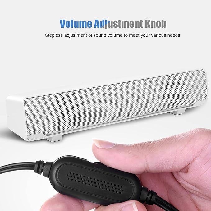 V-196 Computer Sound Bar White USB Powered 3.5mm Input 2.0 Channel Stereo Soundbar with Volume Knob and Blue LED Breathing Light