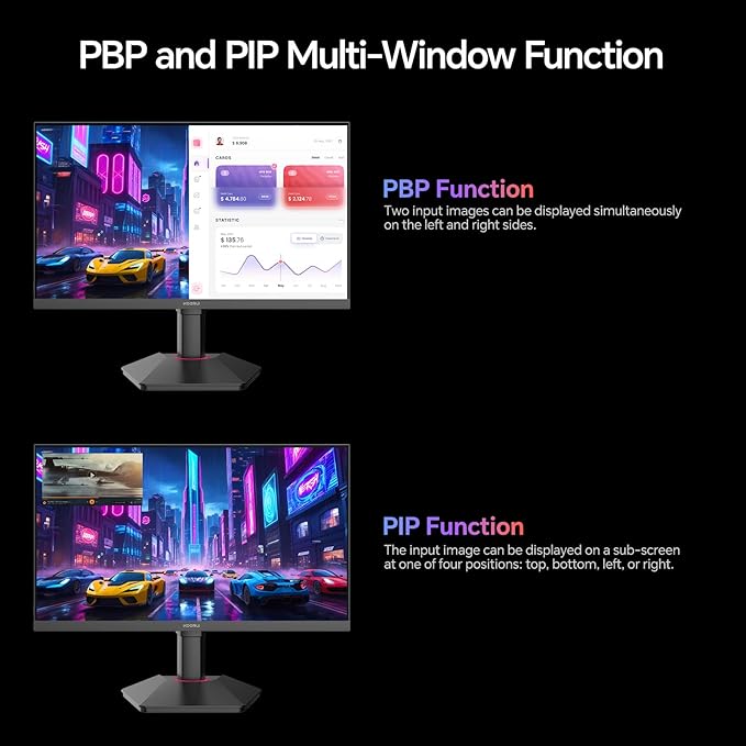 KOORUI 27 Inch Gaming Monitor 1440p 320Hz Fast IPS PC Monitor 1ms HDR400 98% DCI-P3 PIP/PBP Mode Adaptive Sync Compatible Ergonomic Stand HDMI 2.1 &amp DisplayPort 1.4 VESA Mountable G2721E