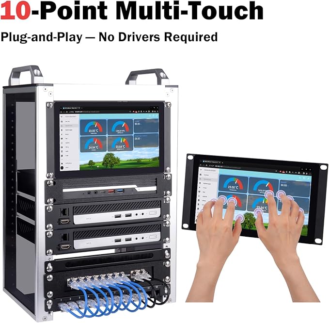 GeeekPi 9 inch 1280x720 LCD Touch Screen 3U Rack Mount Monitor for DeskPi RackMate T0/T1/T2/T0 Plus/T1 Plus/TL1 Server Cabinet and 10 inch Mini Server Rack