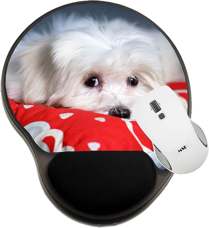 MSD Mousepad Wrist Rest Protected Mouse Pads Mat with Wrist Support IMAGE ID: 25467554 White Puppy Maltese dog