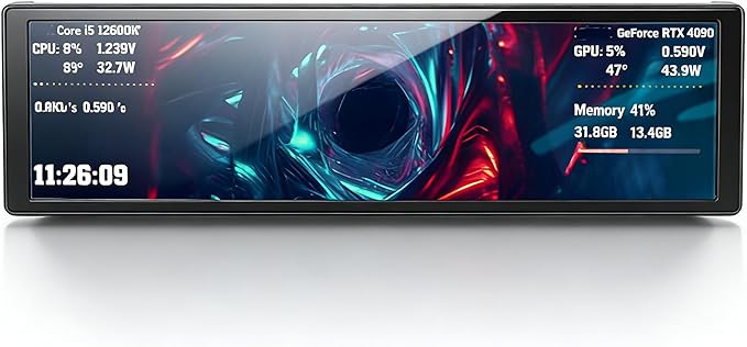 Dpofirs 9.2 Inch FHD PC Temperature Display Panel Computer Secondary Screen with Dynamic Video Themes and Single Cable Setup for CPU GPU Monitoring and Custom Desktop Setup (Black)