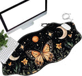 Stars Moons and Butterfly Desk Mat Mouse Pad 35.4X15.7 XL Extended Mousepad Huge Mouse Pads with Stitched Edges Desk Pad for Work Game Office Home