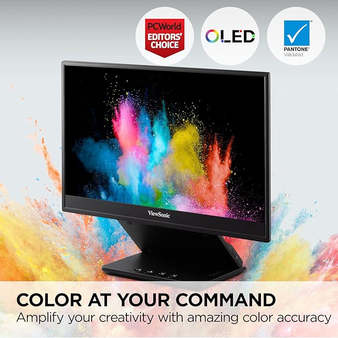 ViewSonic VP16-OLED 15.6 Portable 1080p OLED Monitor with 60W USB-C and mini-HDMI and Ergonomic Stand(Renewed)
