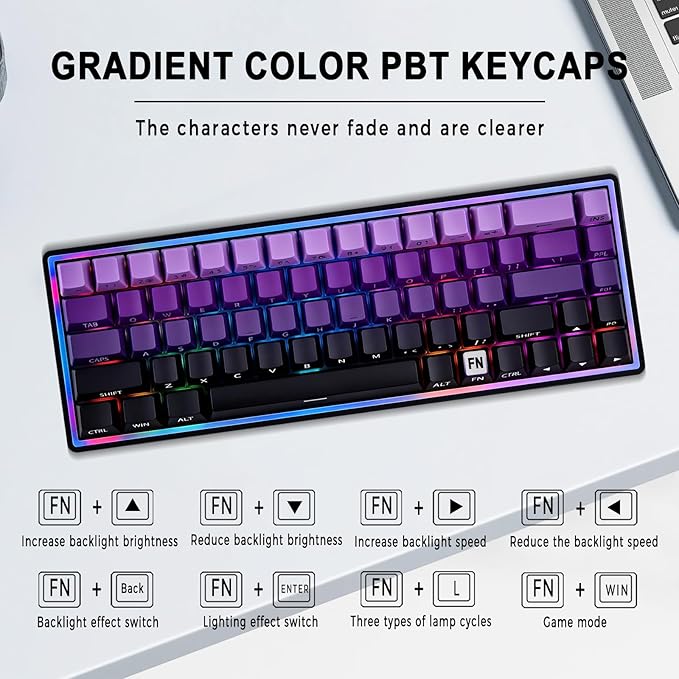Mechanical Gaming Keyboard 65% Wired Magnetic Switch Hot Swappable RGB Backlit 68-Key Compact Mini Keyboard with Blue Switch Detachable USB-C Cable for PC Mac Gamer