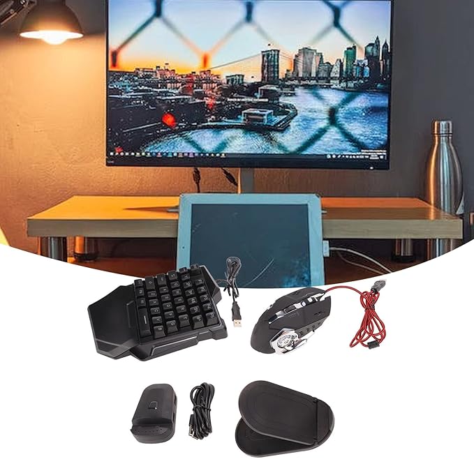 Dilwe One Hand RGB Gaming Keyboard and Backlit Mouse Combo USB Wired 35 Keys Keyboard 6 Keys Gaming Mouse Converter Set with Bracket for PC