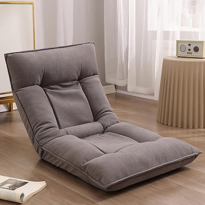 Lazy Sofa ChairModern Accent Chair Lounge Leisure Sofa Chair with 5-Position Adjustable Waist and NeckFolding Floor Chairs Video Gaming Chair for Adults Dark Gray-2