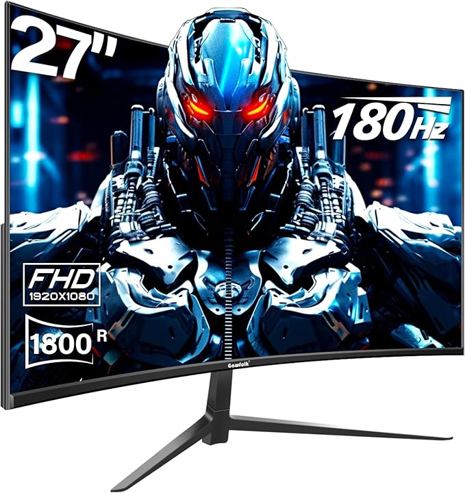 Gawfolk 27 inch Curved Gaming Monitor144Hz/180Hz PC Monitor Full HD 1080P Frameless 1800R Computer Display with FreeSync &amp Eye-Care Technology Wall Mountable DP HDMI Port (Black)