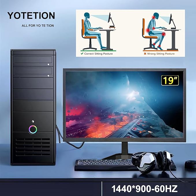 19 inch HD (1440 x 900) Monitor 60Hz Refresh Rate HDMI x1 Small Thin Monitor for laptops Computers and desktopsLED Display VGA/HDMI Connection. VESA:75 * 75MM