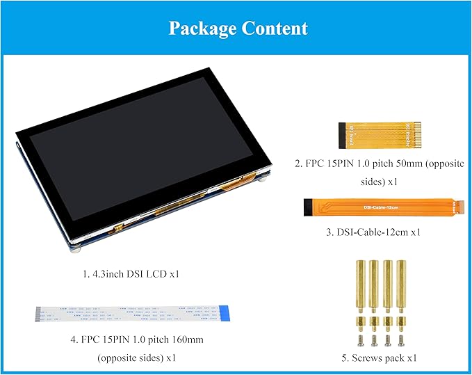 4.3inch DSI LCD Compatible with Raspberry Pi 5/4B/3B+/3B//3A+/2B/B+/A+/CM5/4/3+/3 800x480 Resolution 5-Points Capacitive Touch Screen IPS Display Monitor MIPI DSI Interface