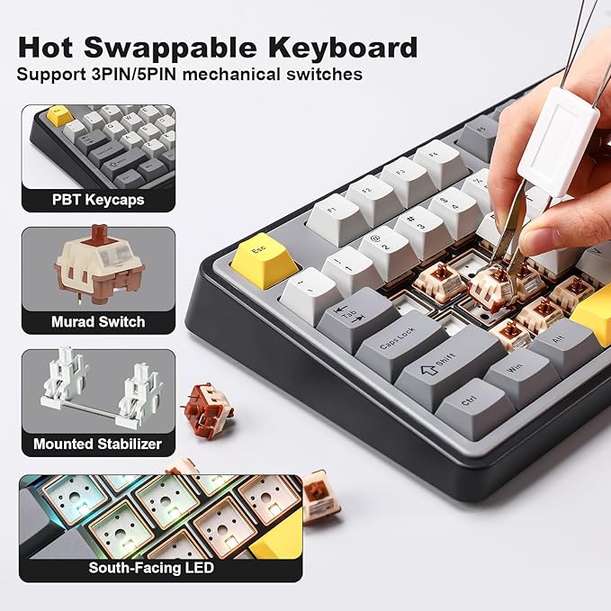 AJAZZ AK980 Wireless Keyboard with Smart Display &amp Knob98% Mechanical Keyboard Tri-Mode BT/2.4G/USB-C Hot Swappable PBT Keycaps with RGB Light for Win &amp Mac(BlackMurad Switch)