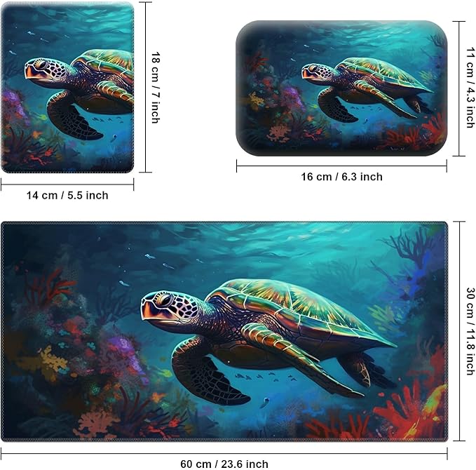 Wrist Rest for Computer Keyboard Small Mouse Pad and Desk Pad Mat 23.6 x 11.8 Set Office Desk Mat Non-Slip PU Desk Mat for Computer Laptop Office Gaming Home and Writing Sea Turtle
