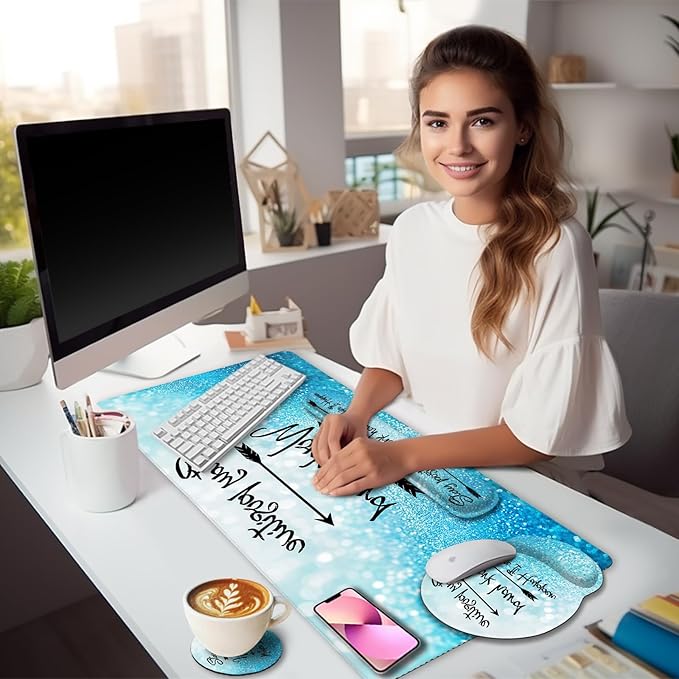 Desk Mat Pad XXL Large Gaming Mouse Pad with Wrist Rest Wrist Support Ergonomic Mouse Pad Keyboard Wrist Rest Coaster Home Office Desk Accessories Decor Supplies Stay Positive