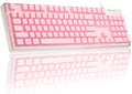 MageGee Gaming Keyboard 7 Solid Colors Backlit Wired Gaming Keyboard with Clear Housing and Double-Shot Keycaps K1 Waterproof Ergonomic 104 Keys Light Up Keyboard for PC Desktop Laptop Pink
