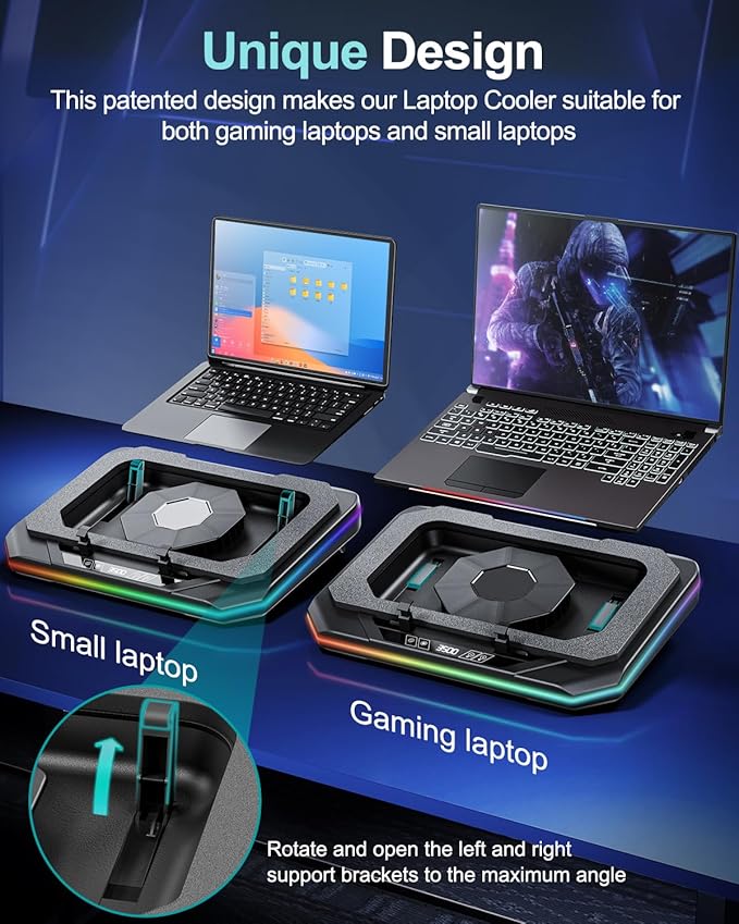 MOUNT PRO Gaming Laptop Cooling Pad RGB Laptop Cooler Stand with Powerful Turbofan (3500 RPM) Height Adjustable Laptop Fan Cooling Pad for 13-19 Inches Notebook with Sealed Foam Touch Control