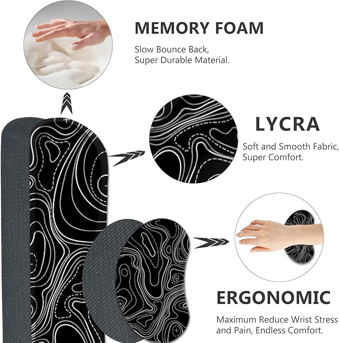 AIMSA Keyboard Mouse Pad Set Large Gaming Mouse Pad +Wrist Rest Mouse Pad +Keyboard Wrist Support +Coaster 35x15.7 inch Extended Desk Mat for Easy Typing Pain Relief (Black Topographic)